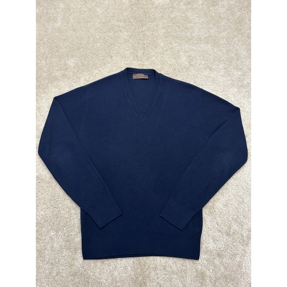 Vintage Thane Sweater Mens Large Blue Acrylic V Neck Pullover Lightweight